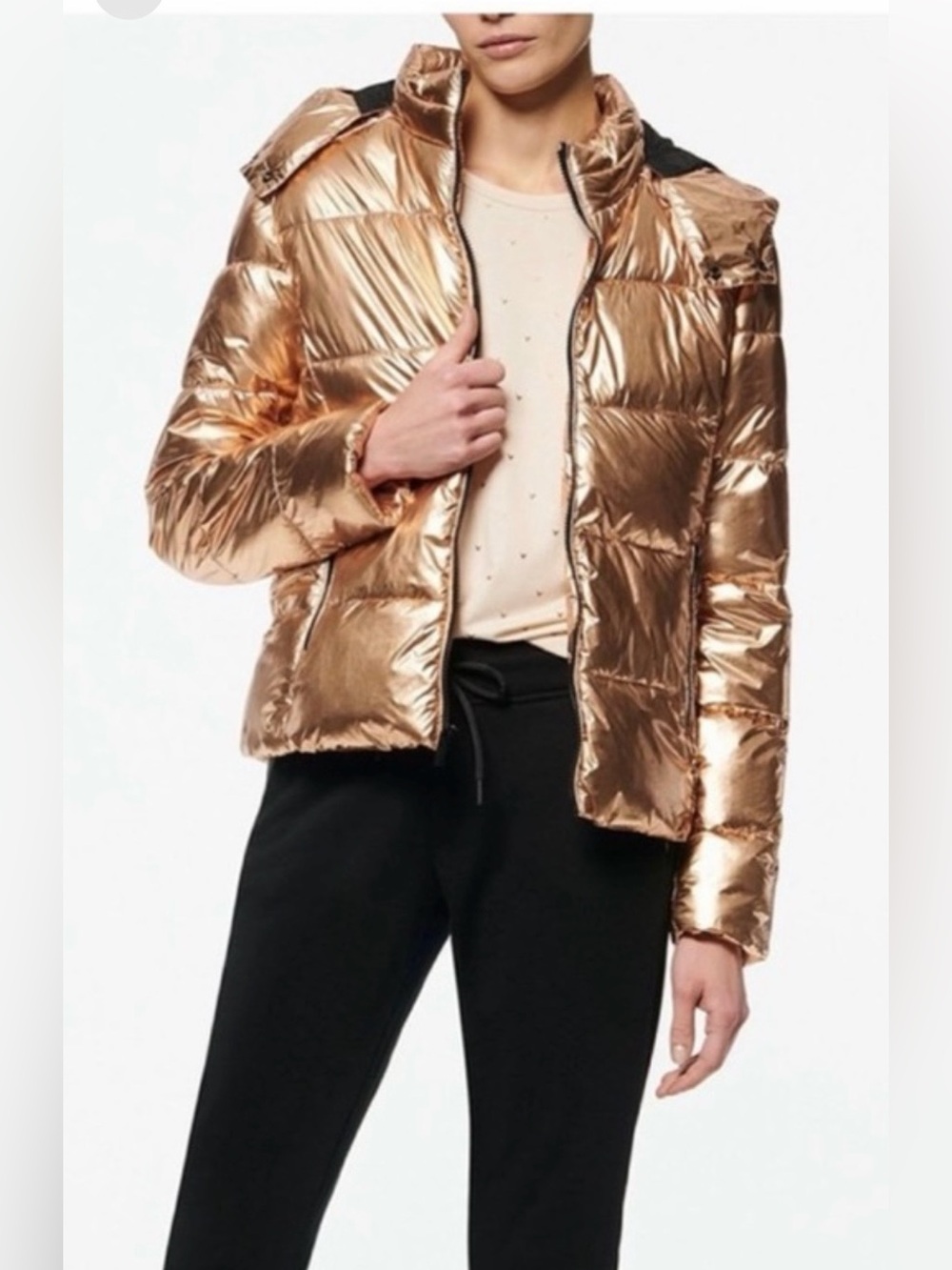 Marc New York Metallic Copper Quilted Puffer Jacket with hood